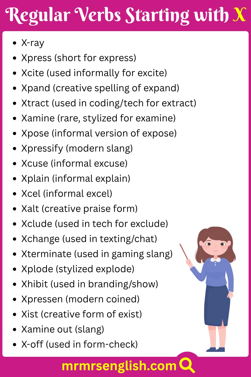 X Regular Verbs list from A to Z