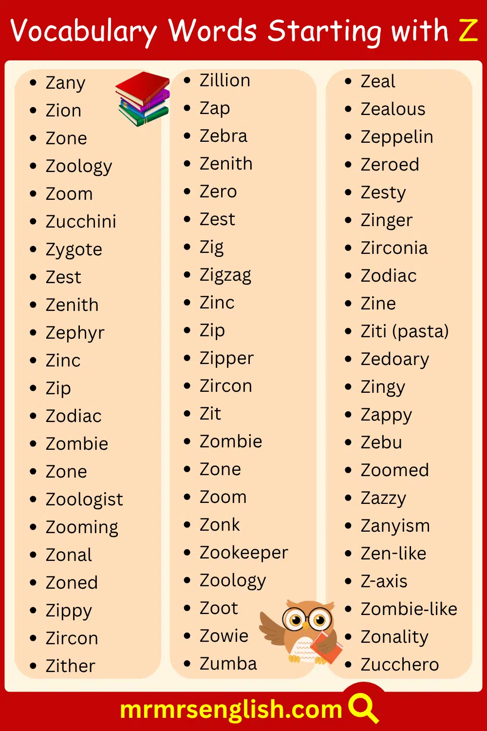 Z words list from A To Z Vocabulary Words in English