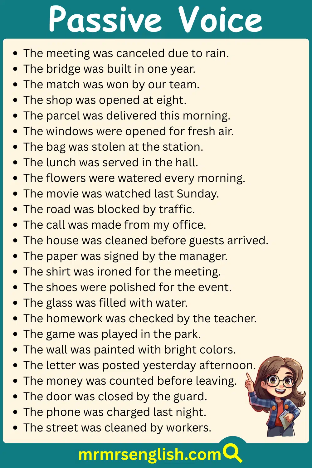 100 Passive Voice Sentences in English with Images