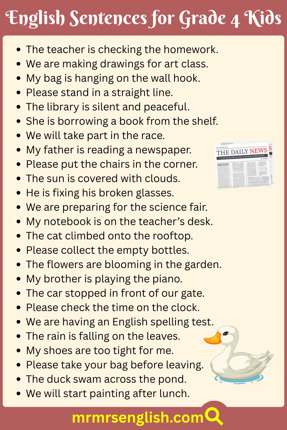 Short and Useful Sentences for Class 4 in English
