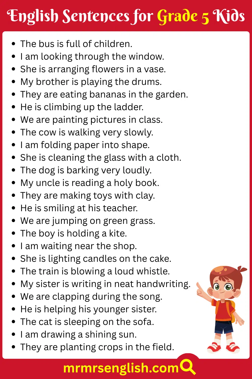 500 English Sentences for 5th Grade Children