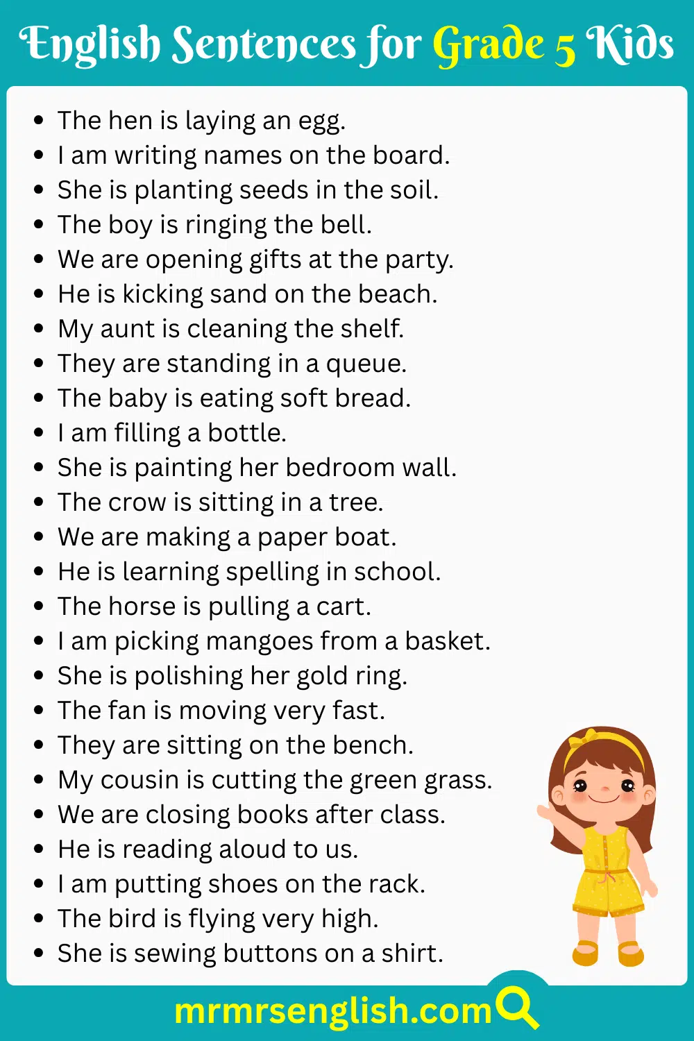 Common English Sentences for Class 5 with Pictures