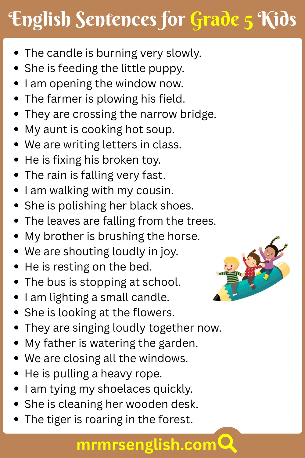 Daily Sentences for Grade 5 with Pictures