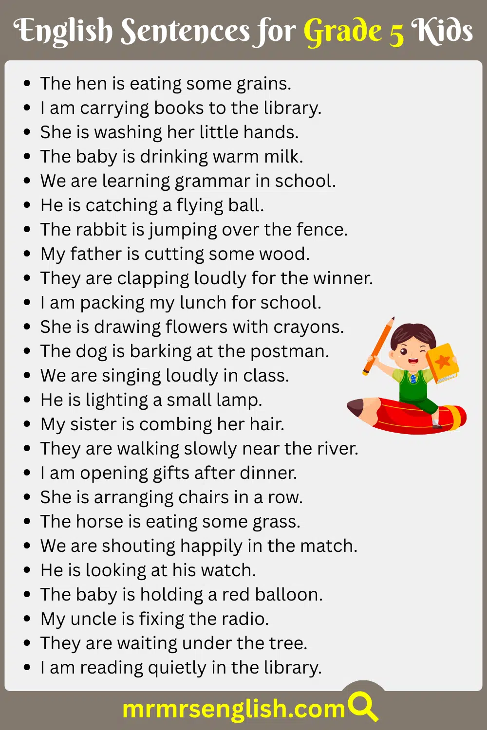 Daily Use Sentences for Grade 5 Kids with Pictures