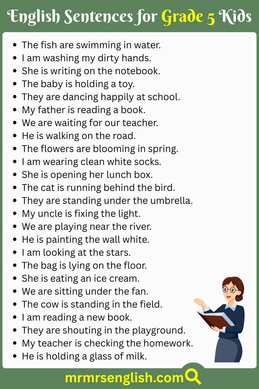 English Sentences for Grade 5 Kids with Pictures