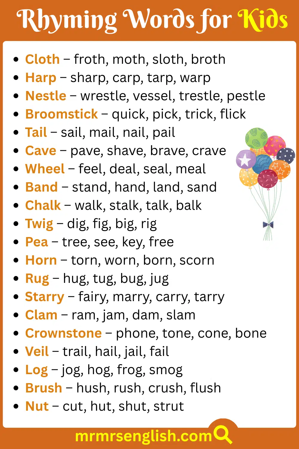 Essential Rhyming Words for Kids in English