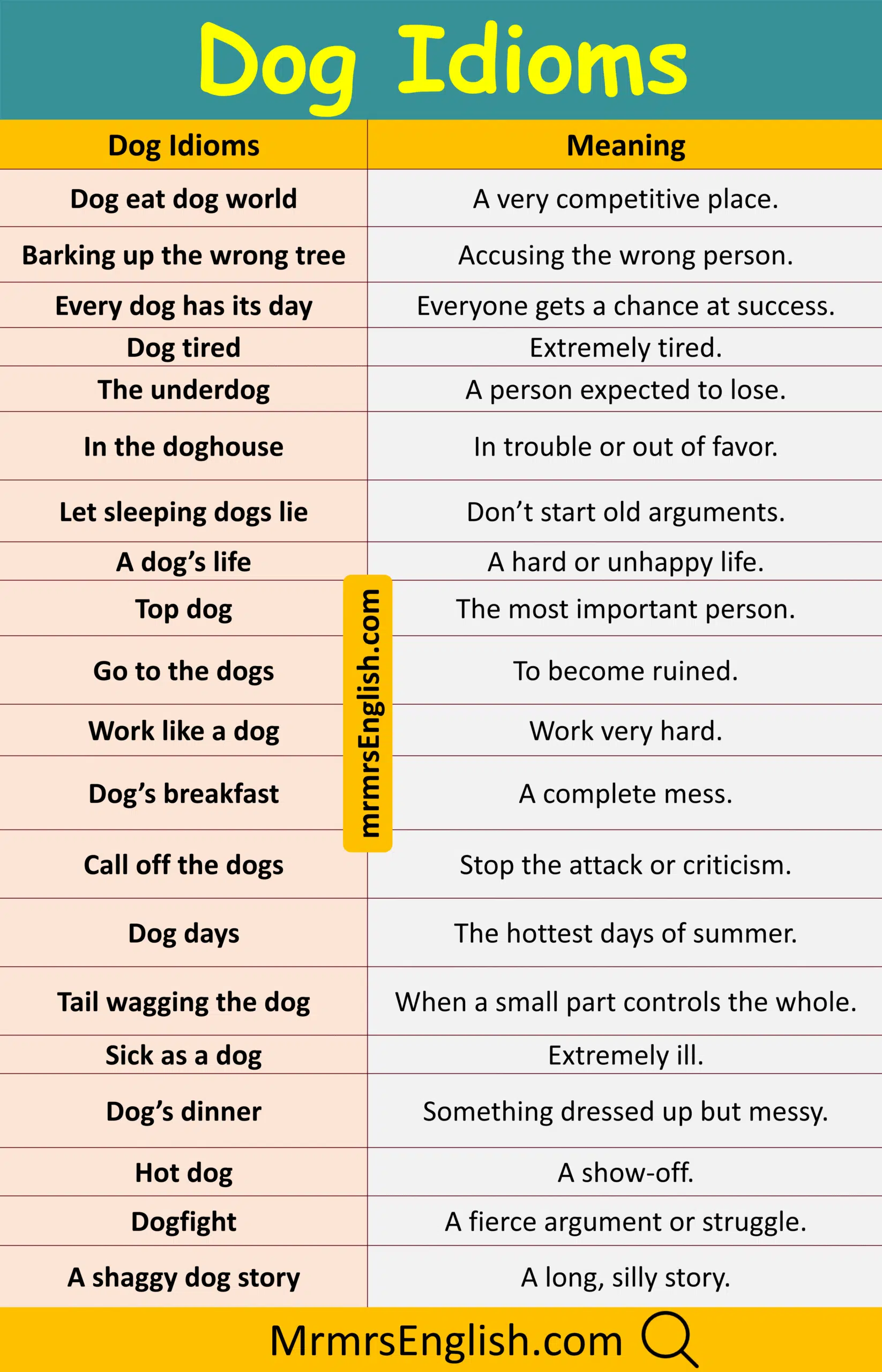 Learn Dog idioms in English with their meanings