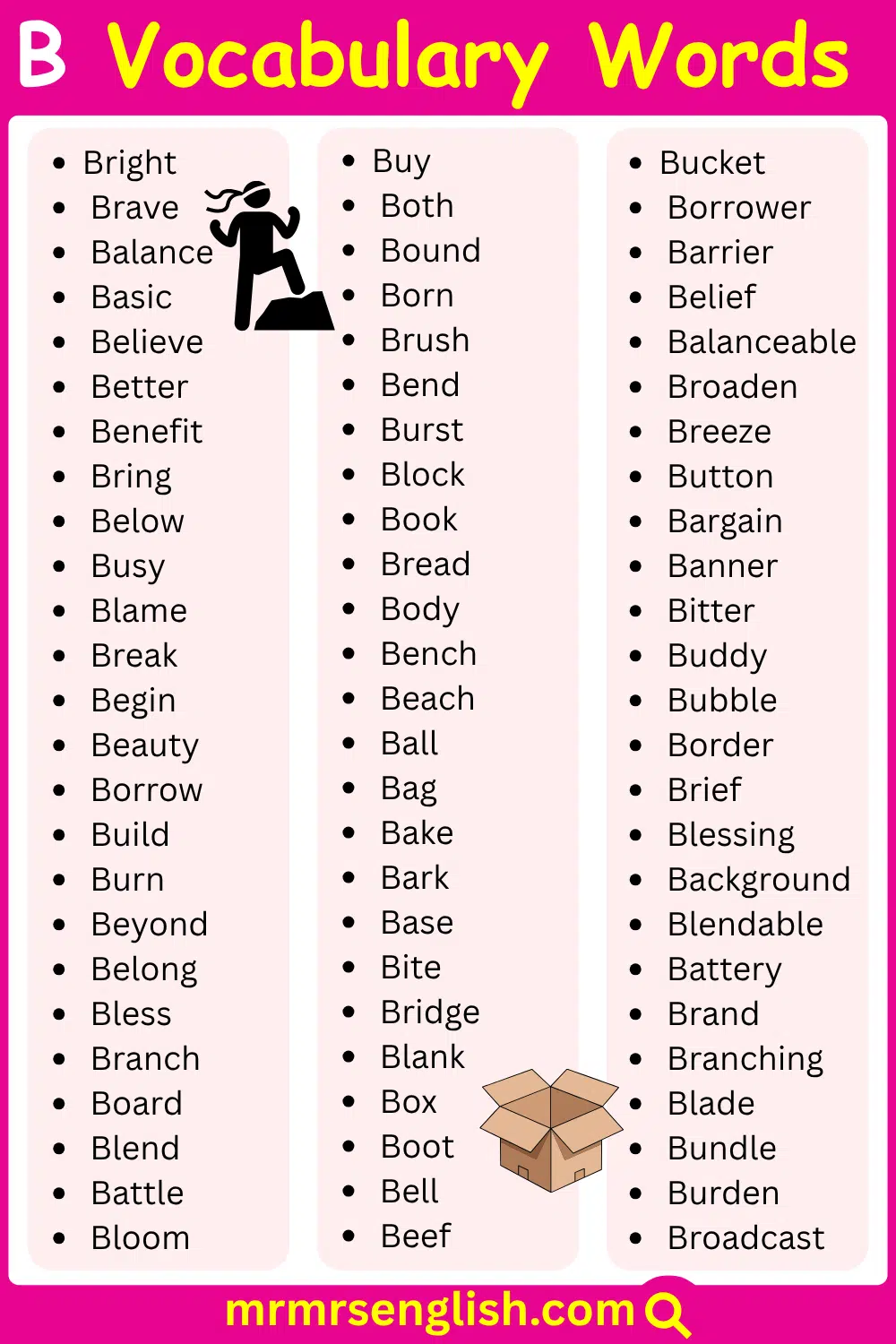 Common Vocabulary Words Beginning with B with Pictures