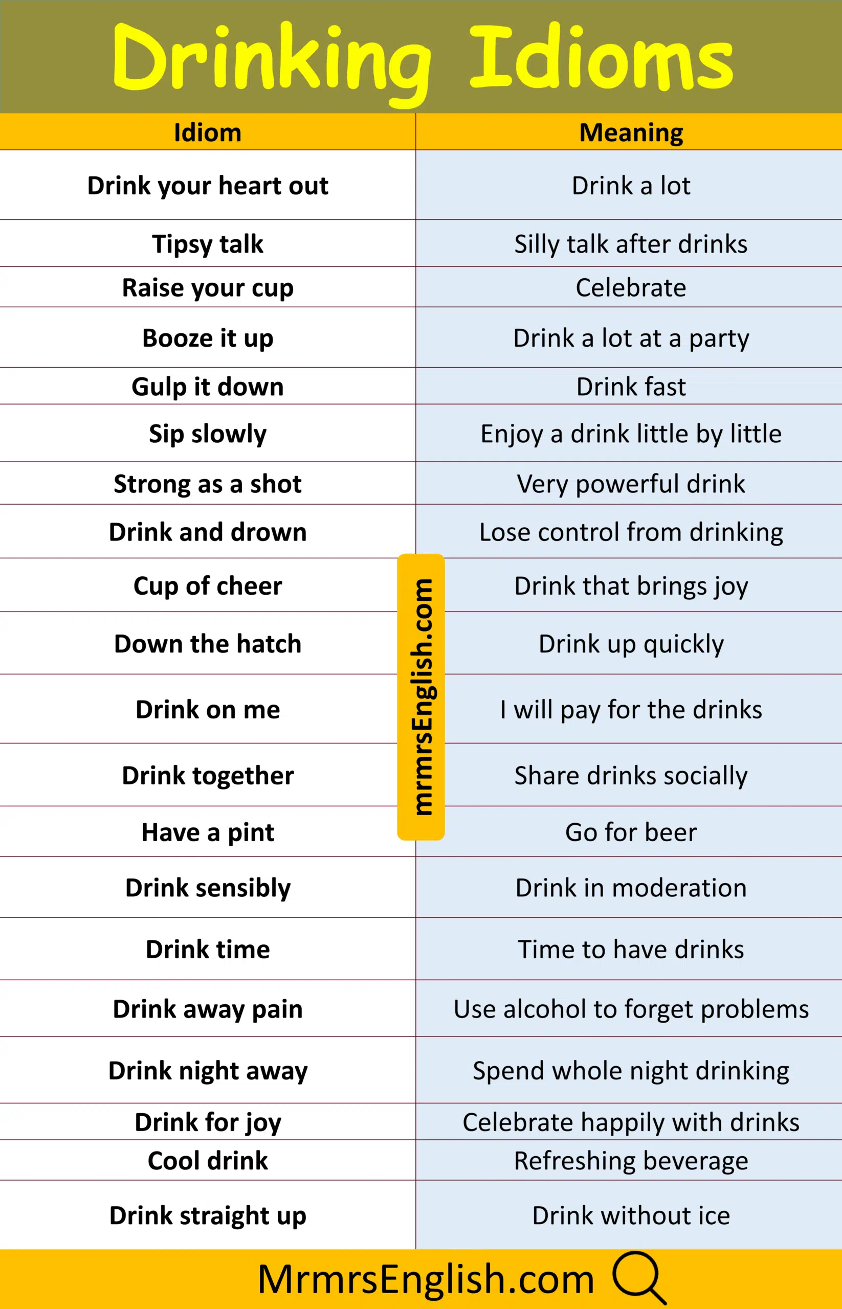 Drinking Idiom with their meaning and Images