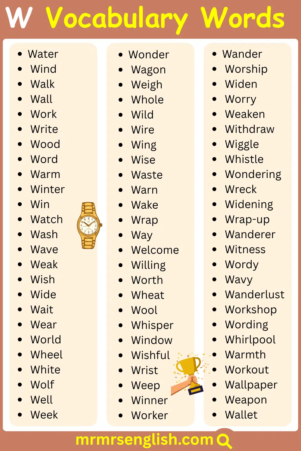 Enhance English Vocabulary Words Starting with W