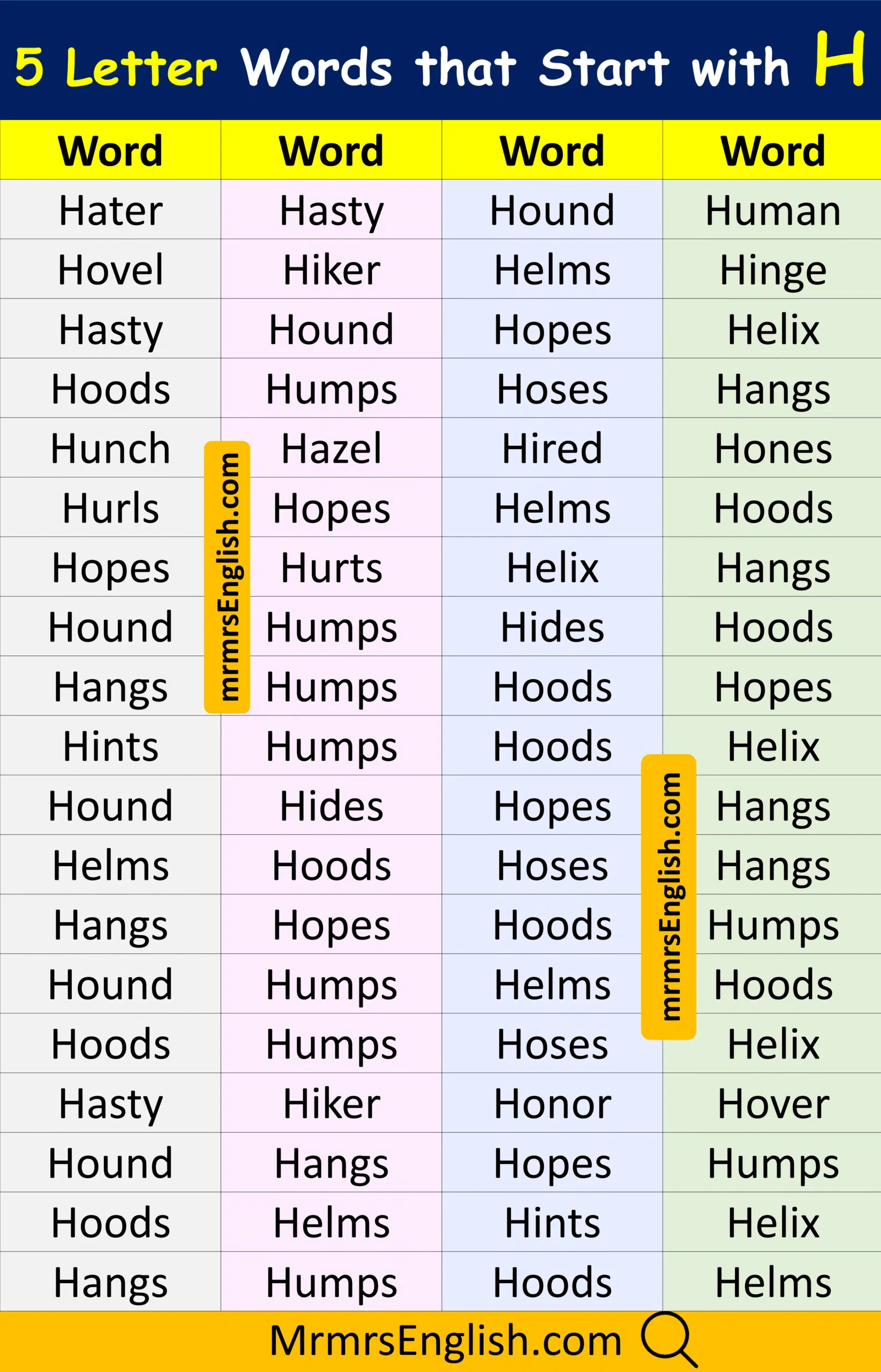 Learn 5 Letter Words Starting with H for Daily Use