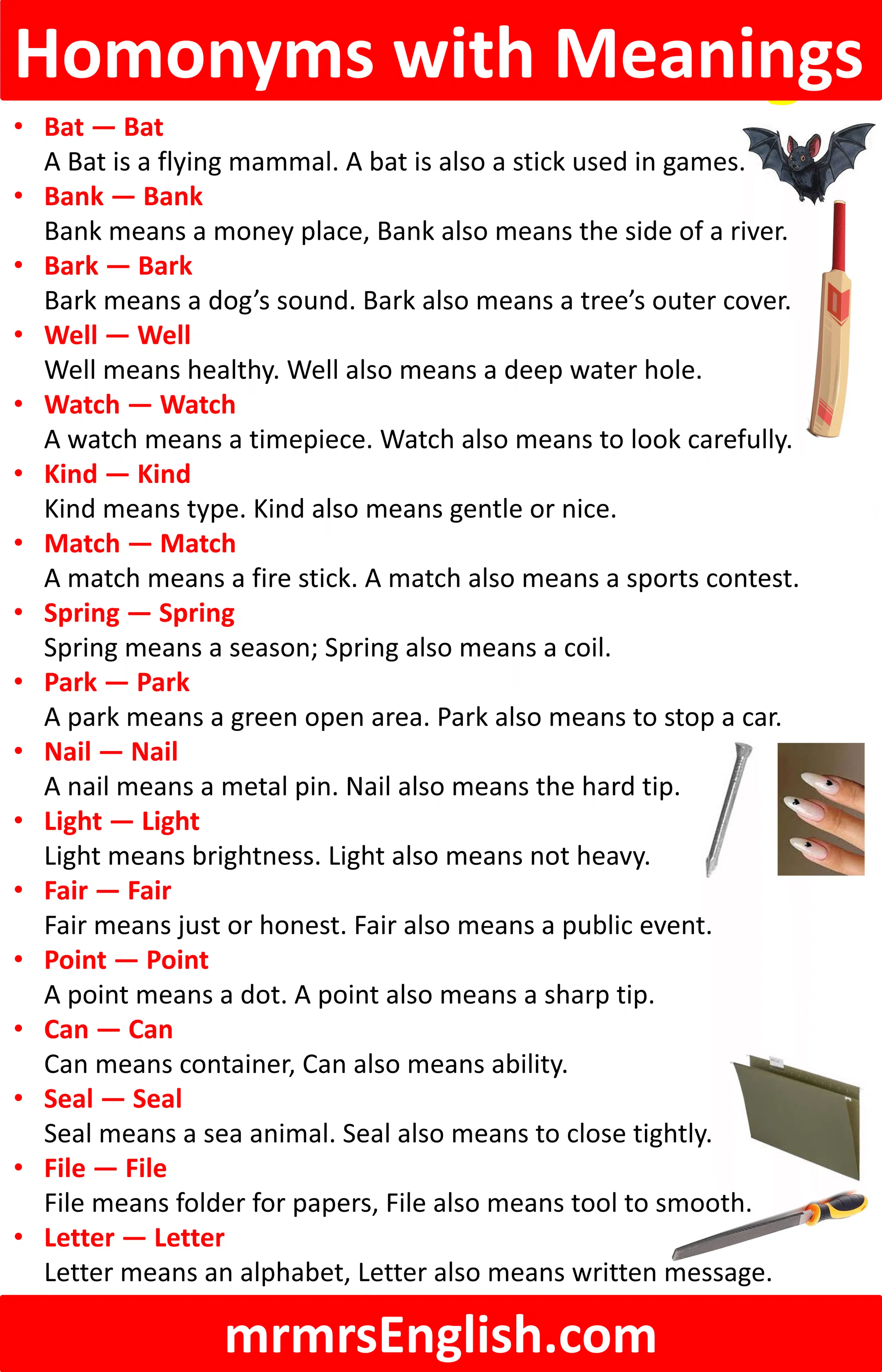 Learn Homonyms and their Meanings in English