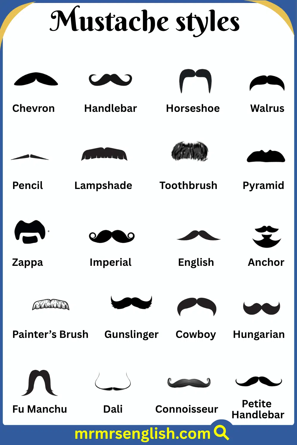 Mustache Styles Names in English with Pictures 