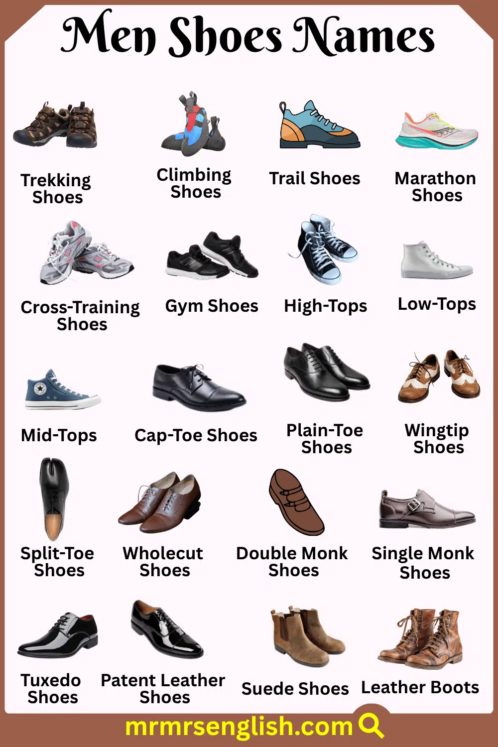 Names and Pictures of Shoes for Men