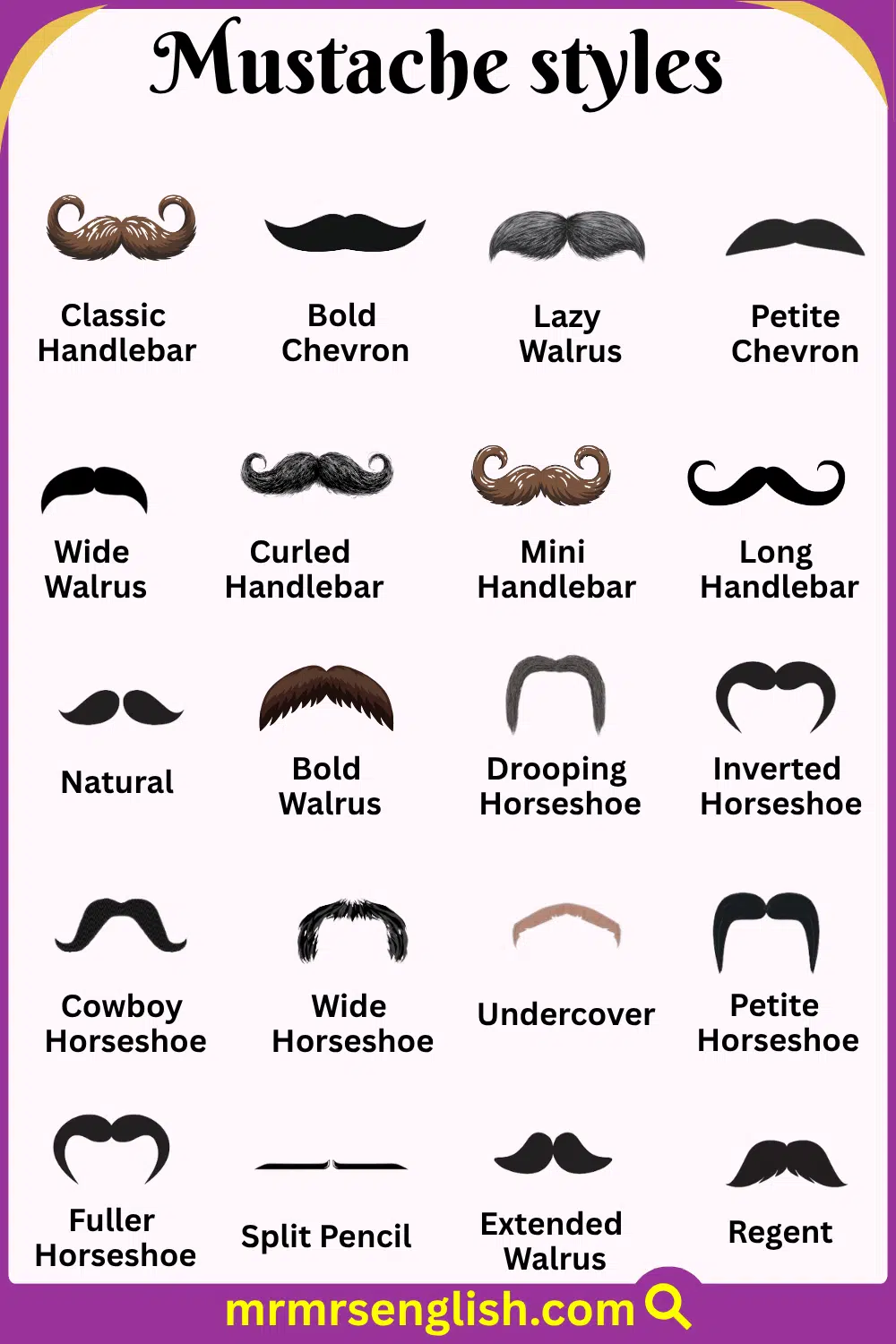 Names of Mustache Styles with Pictures