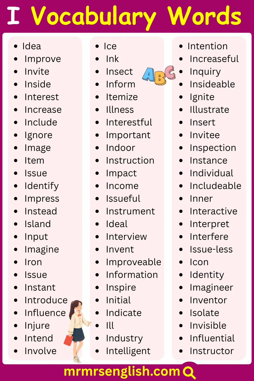 Simple Words Starting with I in English