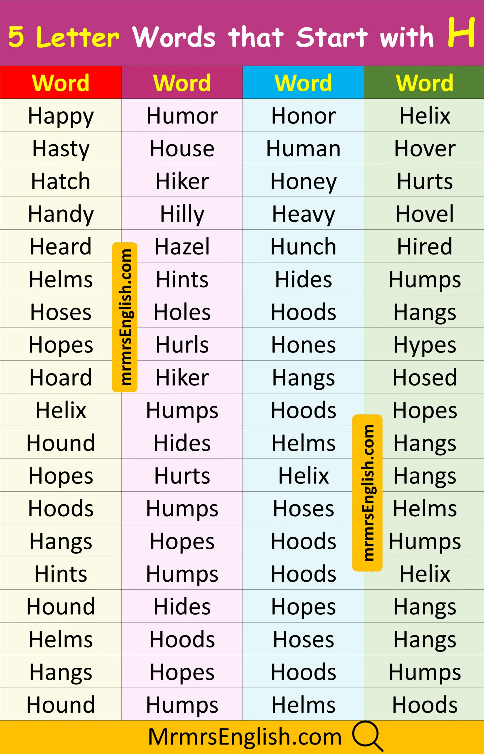 Useful 5 Letter Words Starting with H with Images