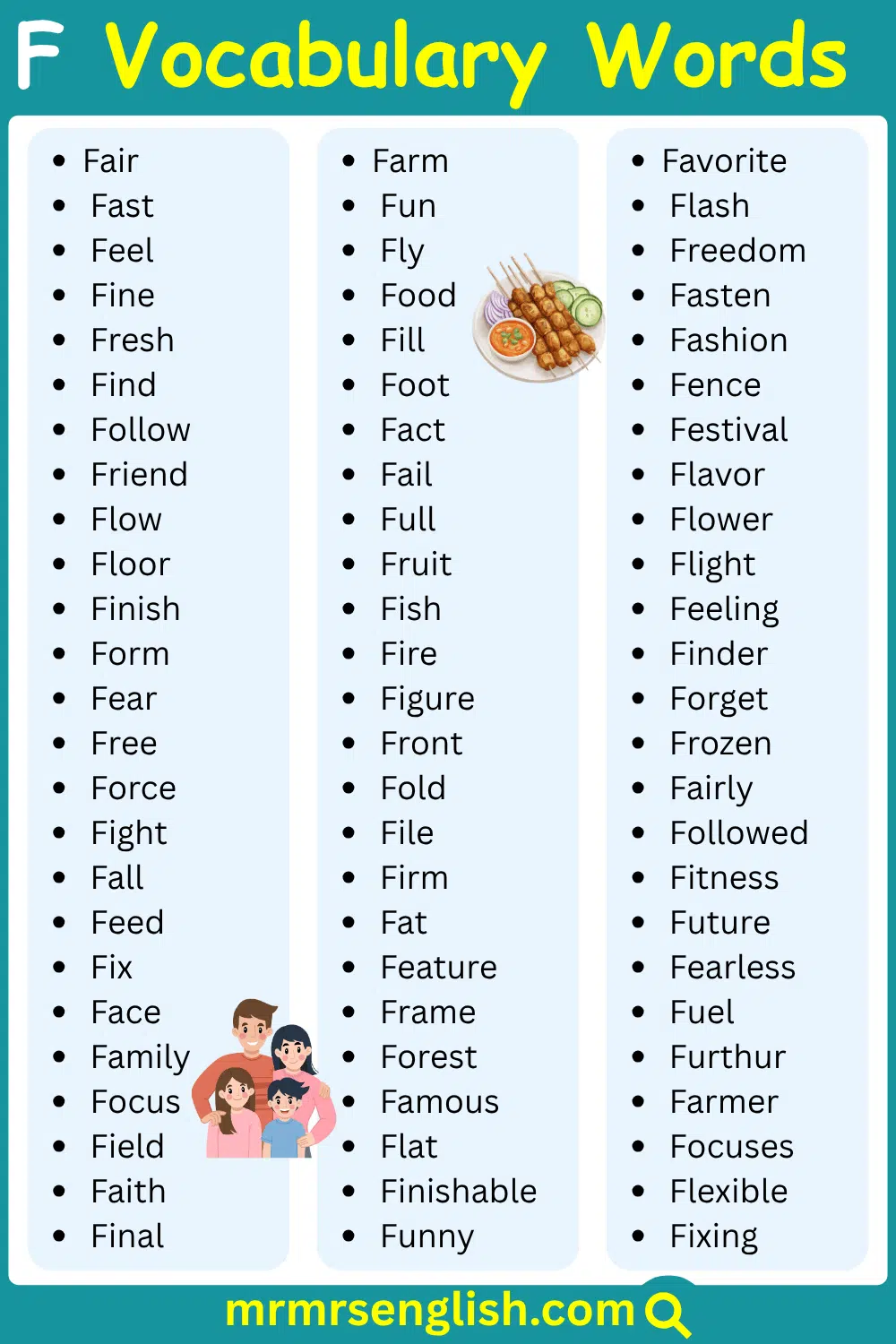 Useful Vocabulary Words Starting with F in English
