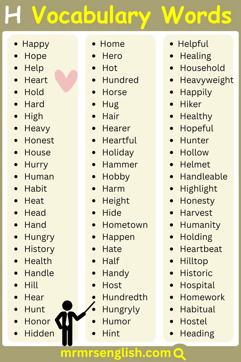 Words Starting with H in English with Images