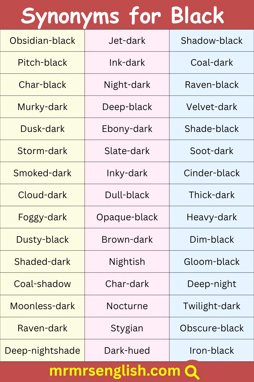 100 Black Synonym in English with Pictures