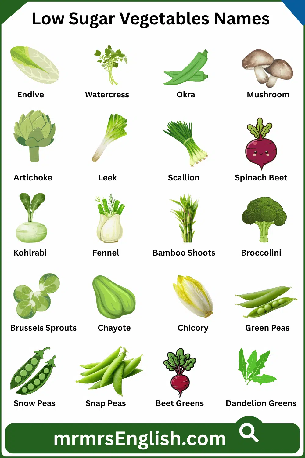 Pictures and Names of Low Sugar Vegetables
