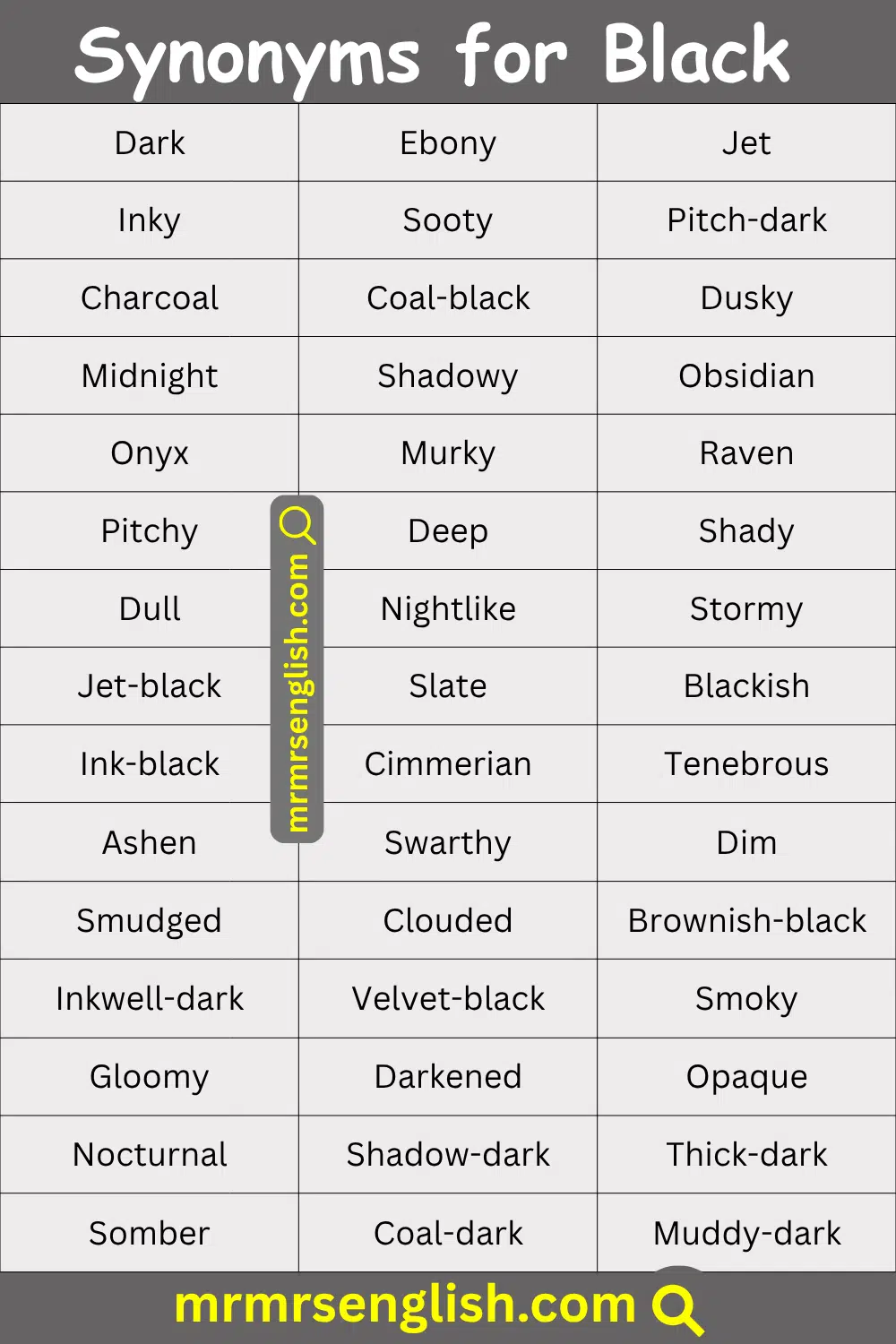 Synonyms for Black in English