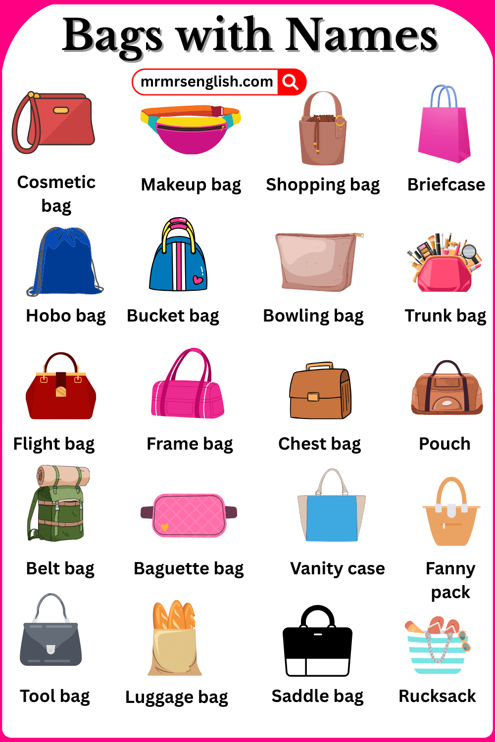 Bags Names in English and Their Pictures