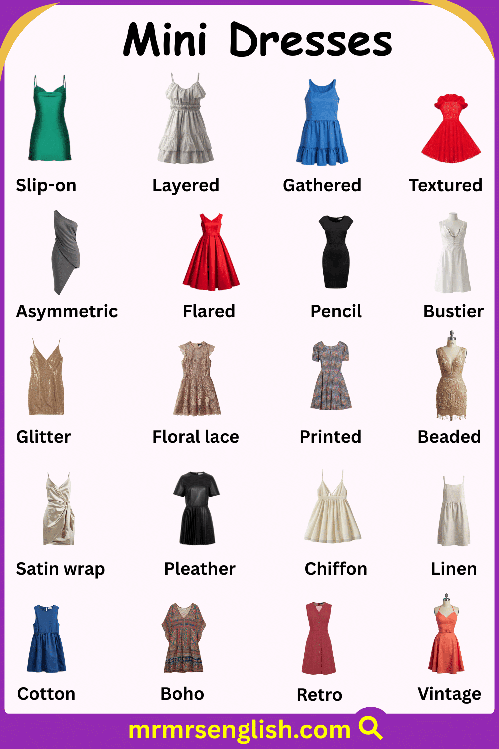 Mini Dresses Names in English and Pictures