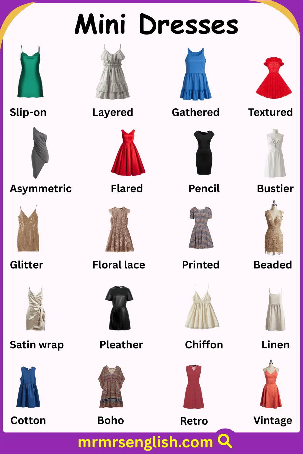 Mini Dresses Names in English and Pictures