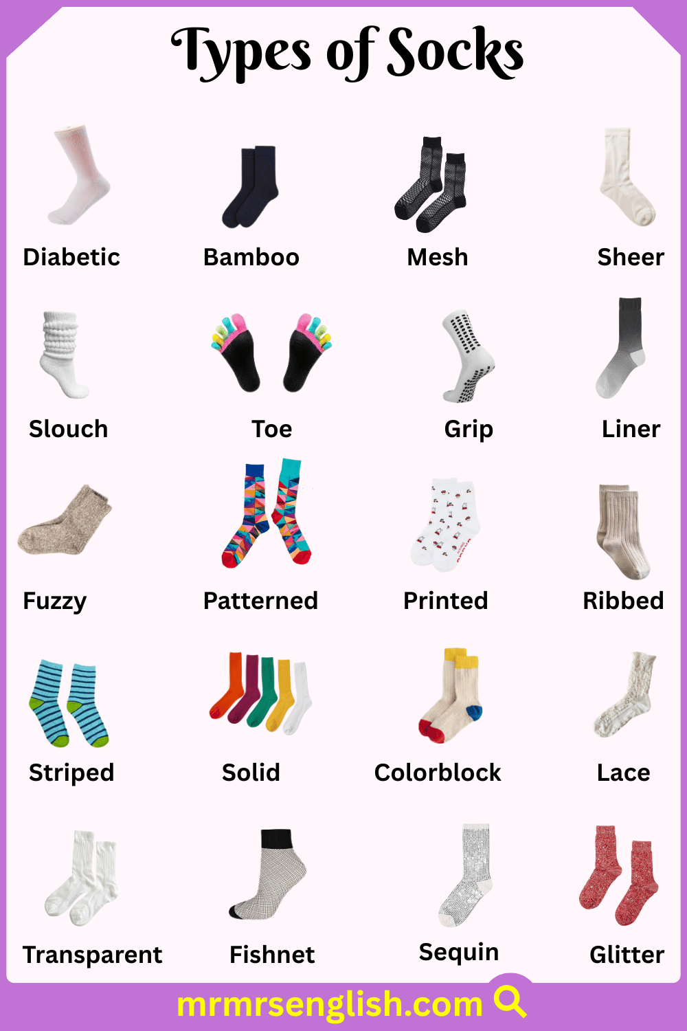 Socks Names In English With Their Pictures