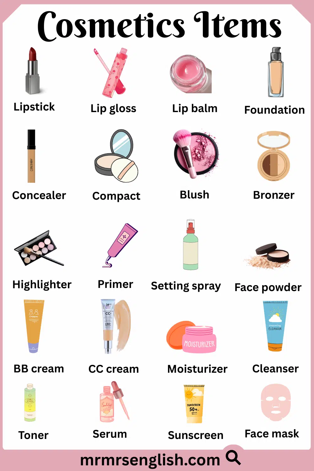 Cosmetics Items List with Pictures