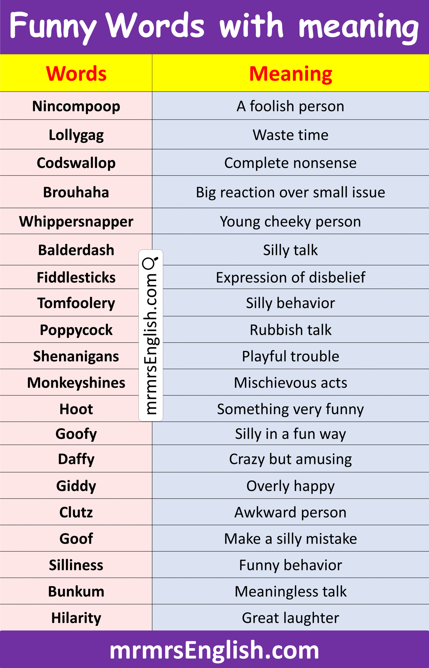 List of Funny Words Meaning in English