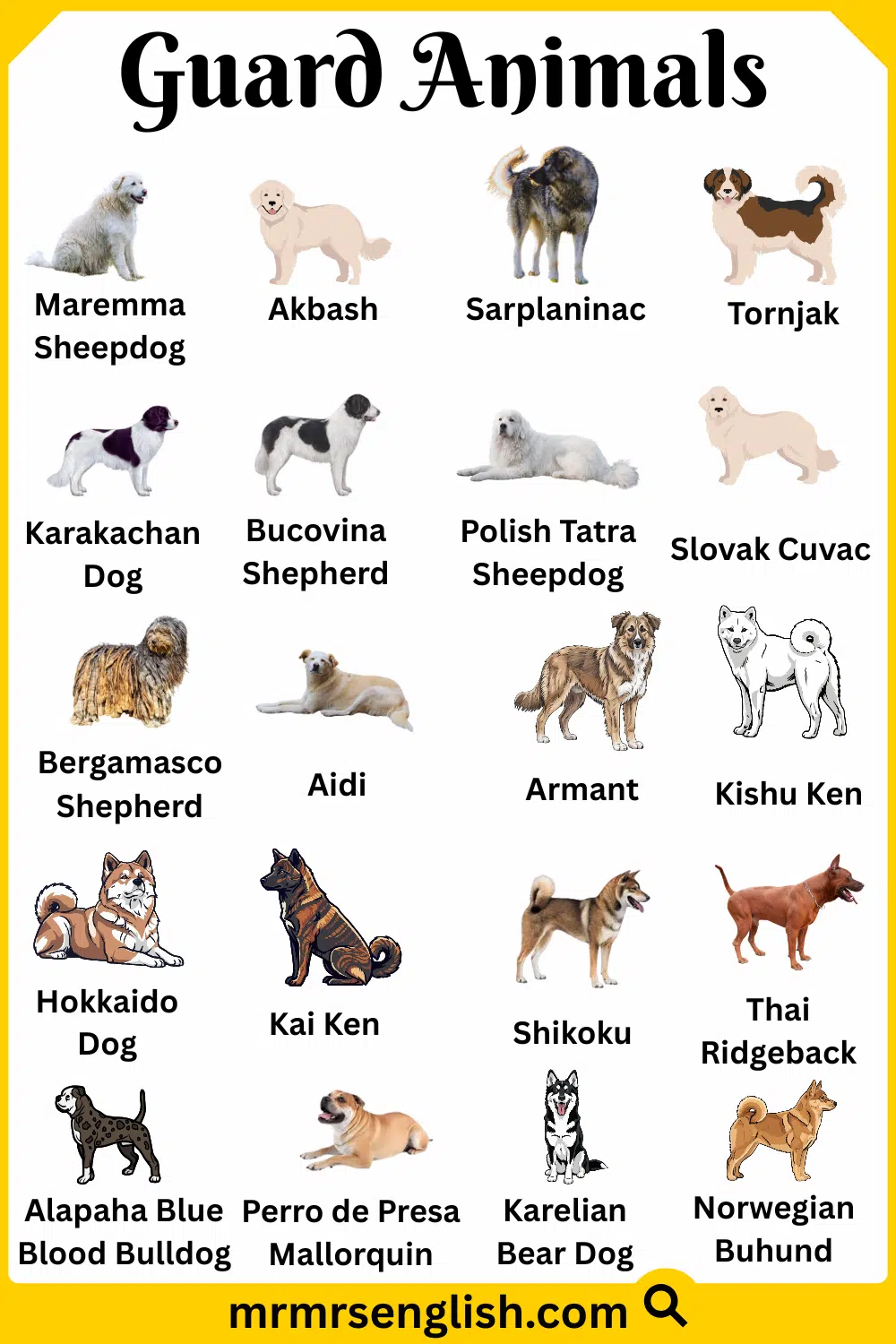 List of Guard Animals with Names and Pictures