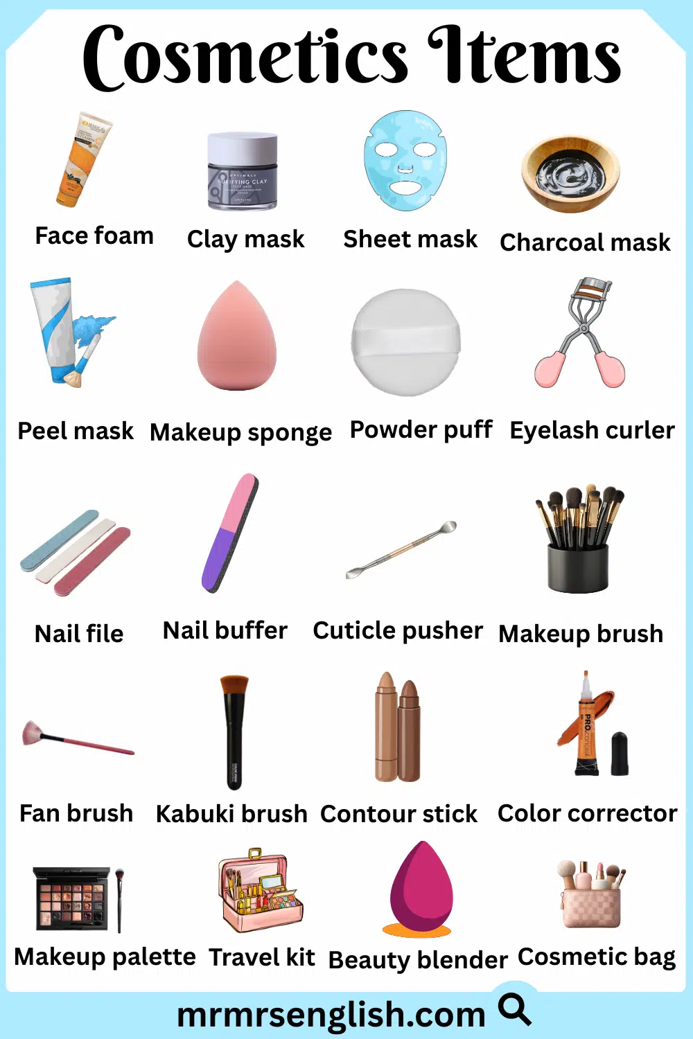 Most Common Cosmetics Items Names with Images