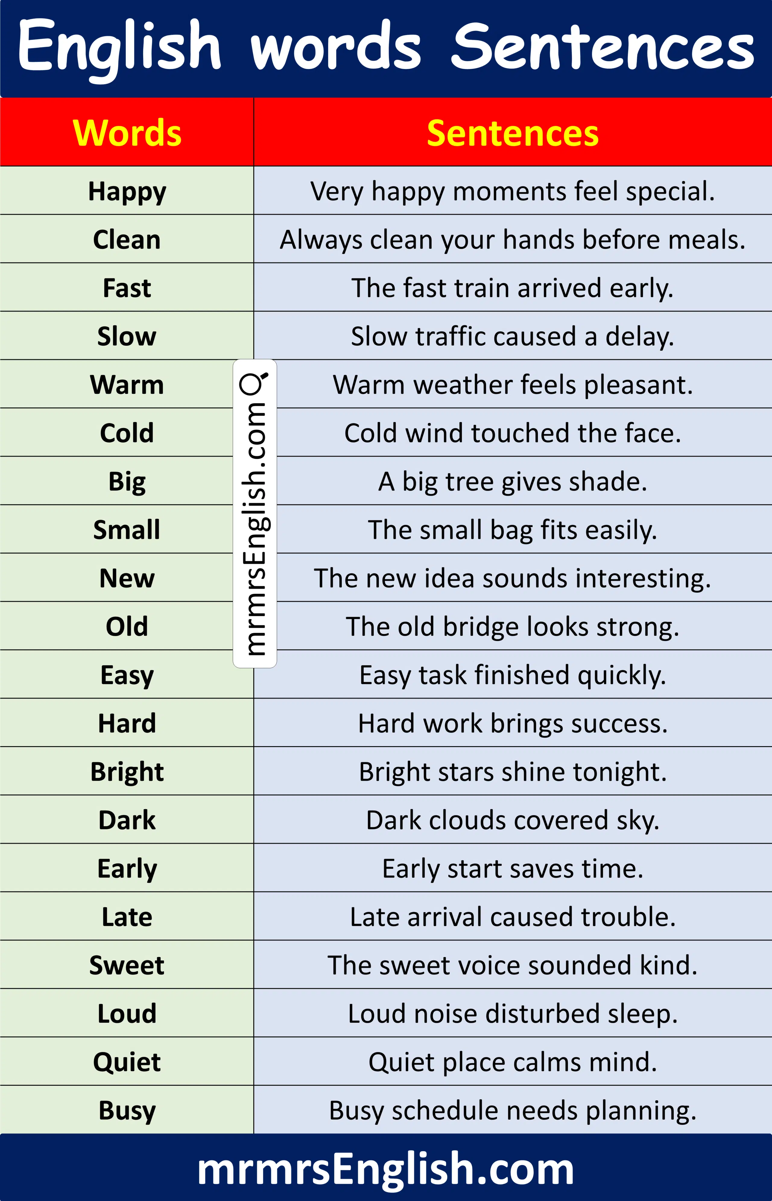 100 English Words with Sentences and Pictures