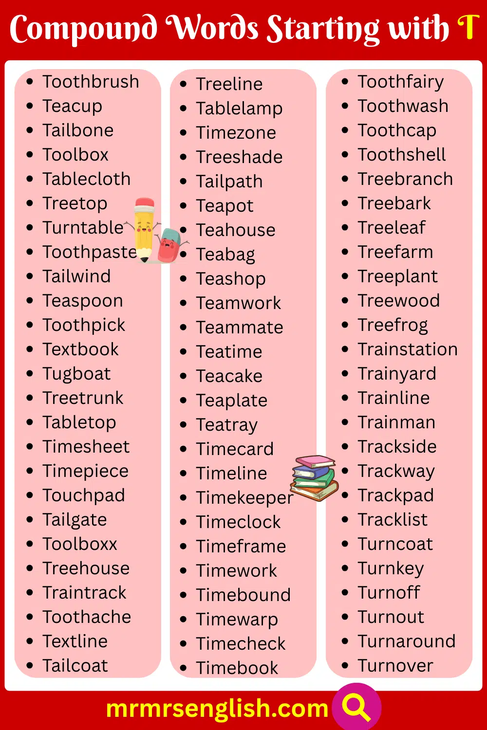 Compound Words List T in English