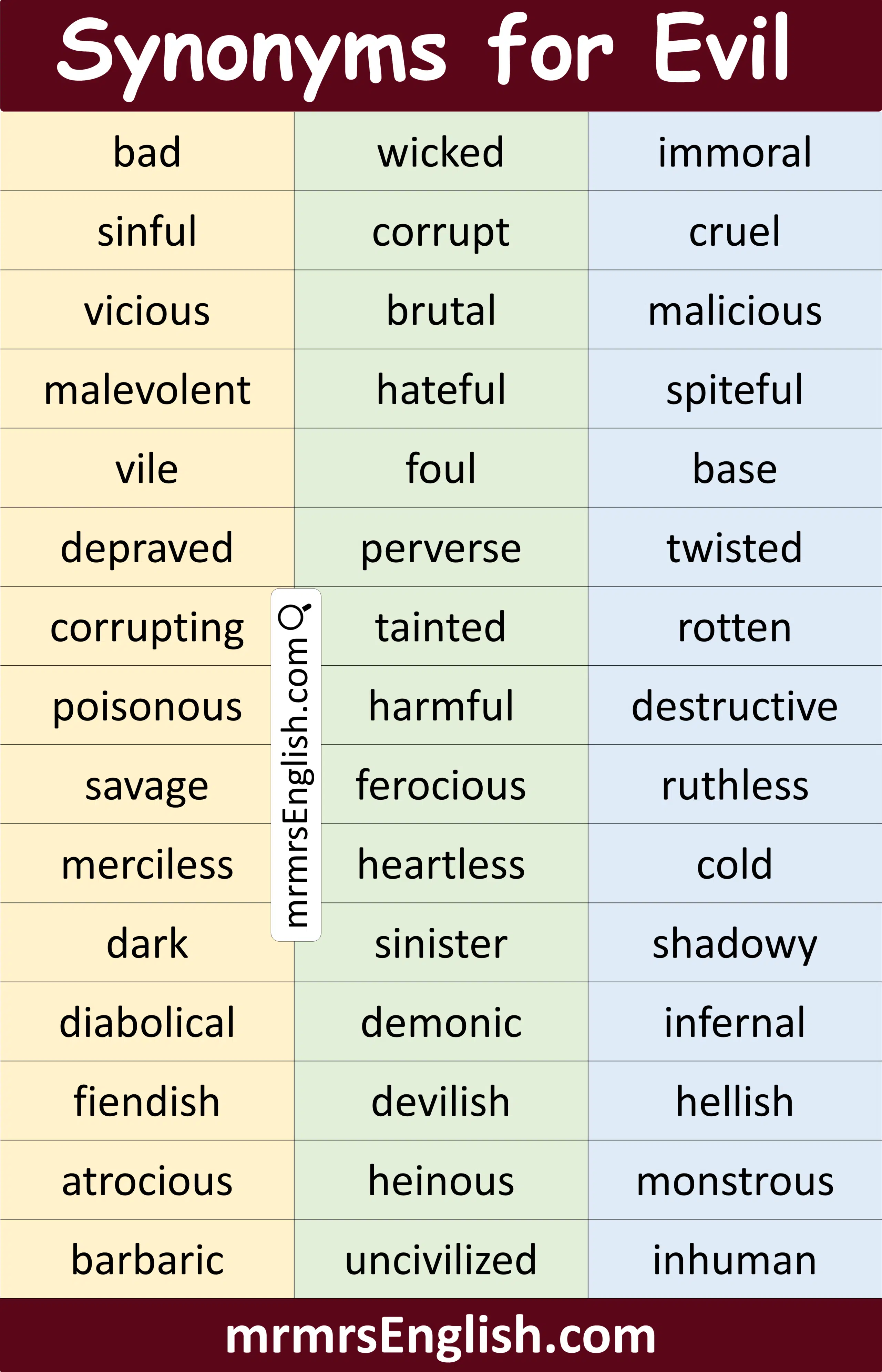 Synonyms for Evil in English