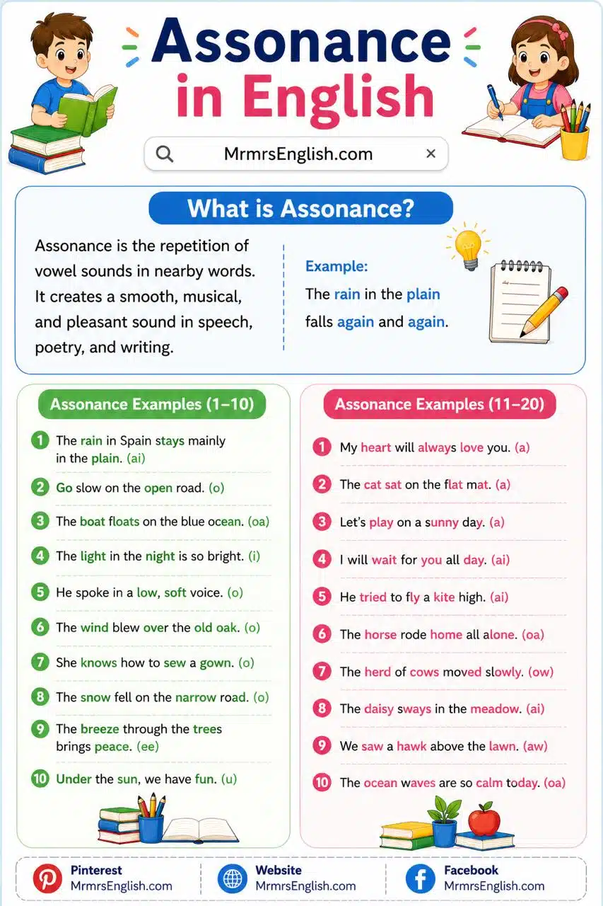 Assonance Example sentences in English