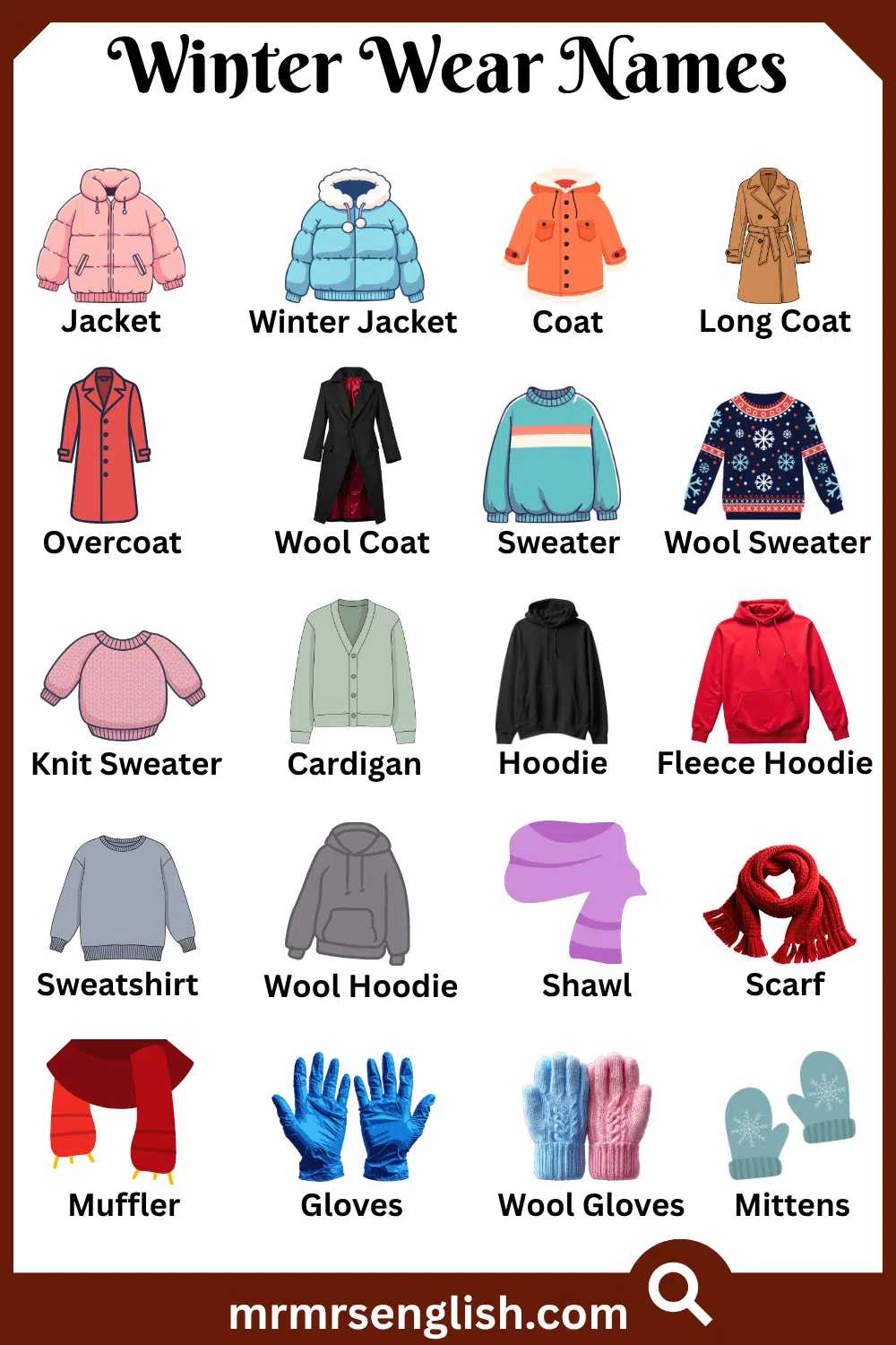 Common Names of Winter Wear in English with Pictures
