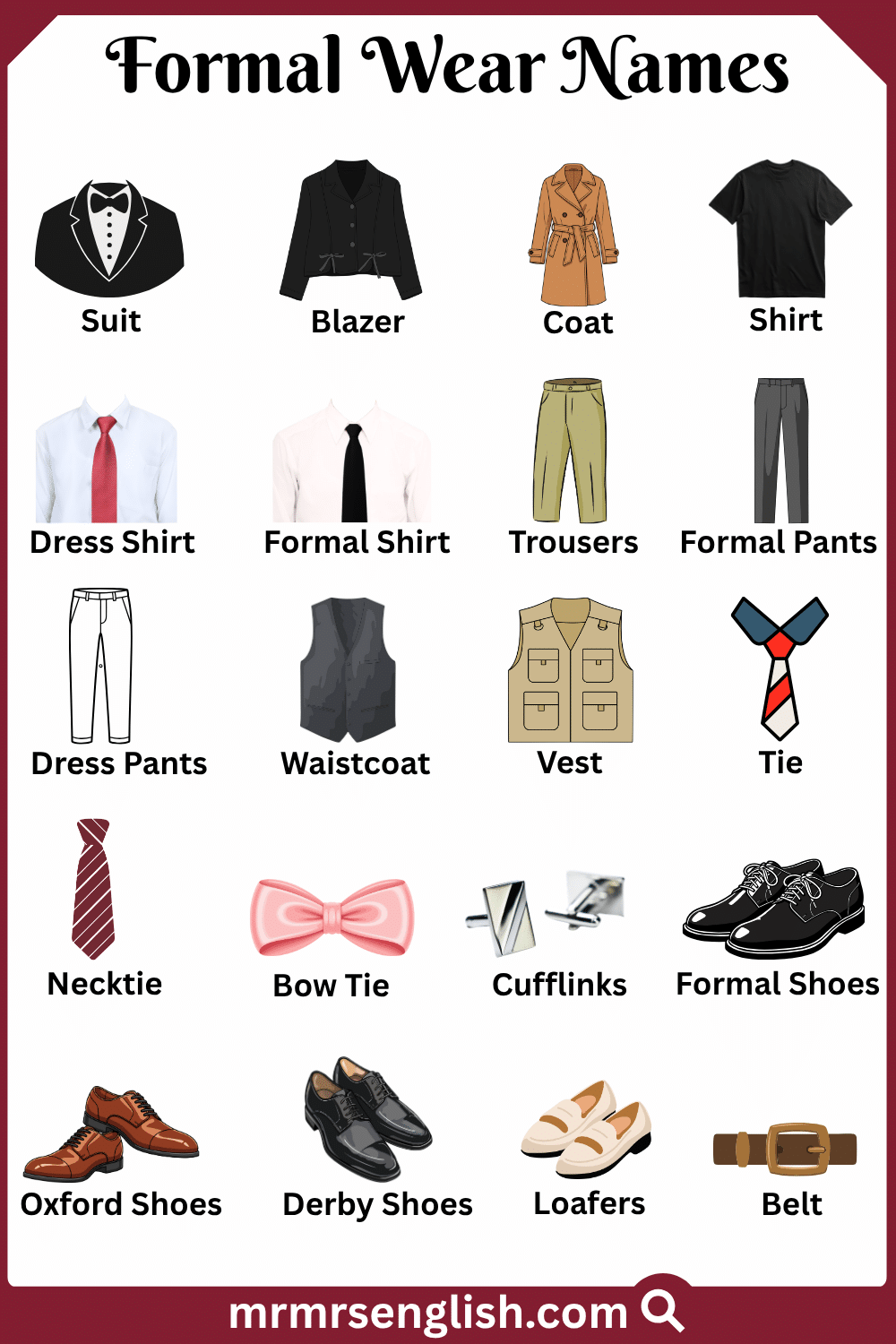 Names of Formal Wear in English with Pictures