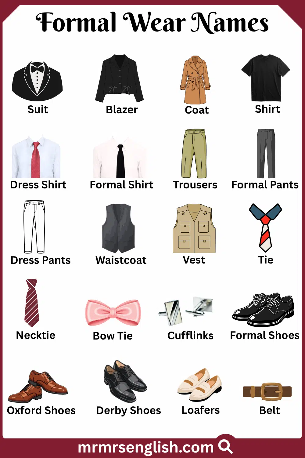 Names of Formal Wear in English with Pictures