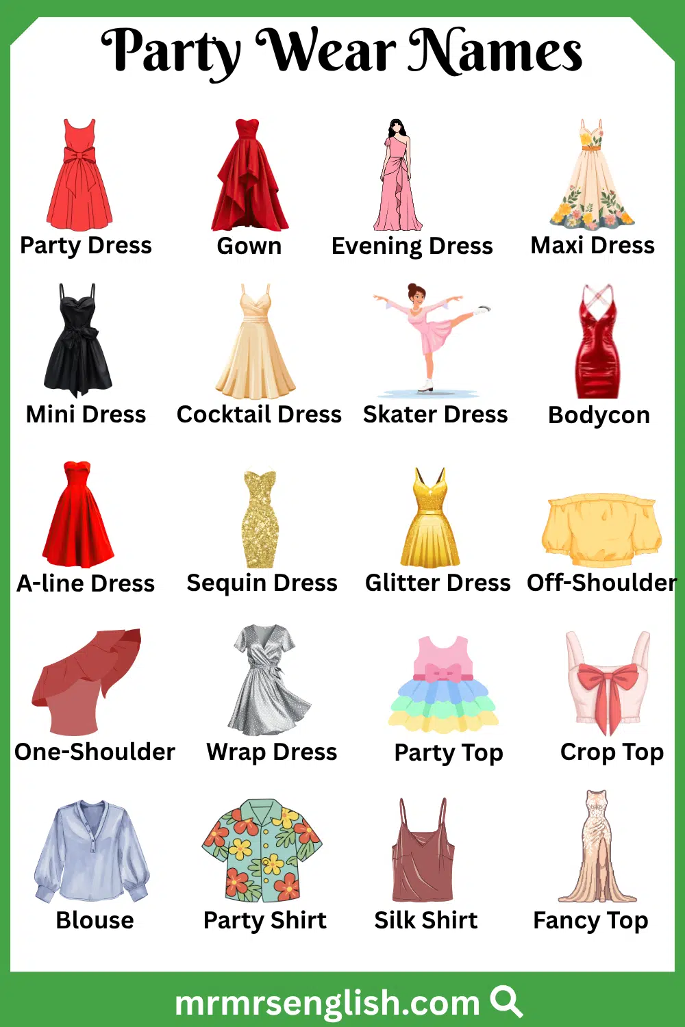 Names of Party Wear in English with Pictures