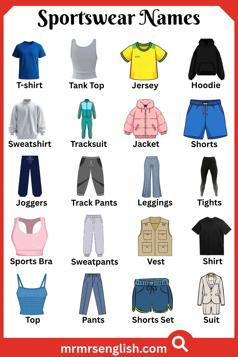 Common Names of Sportswear in English with Pictures