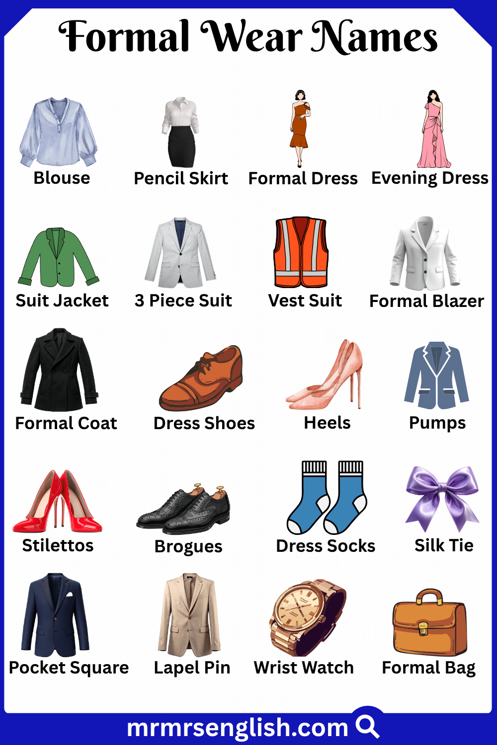 Types of Formal Wear in English with Pictures