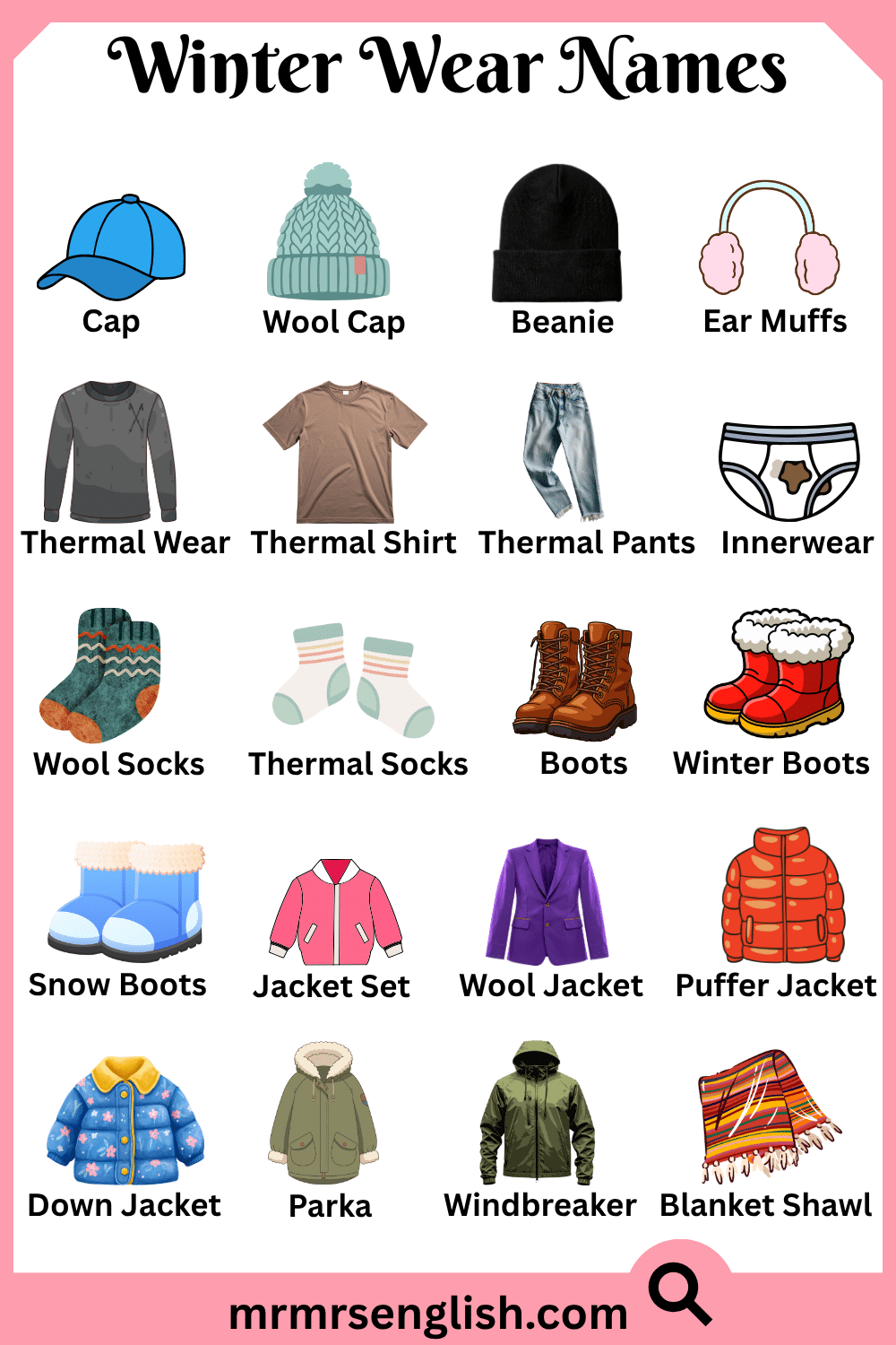 Types of Winter Wear in English with Pictures