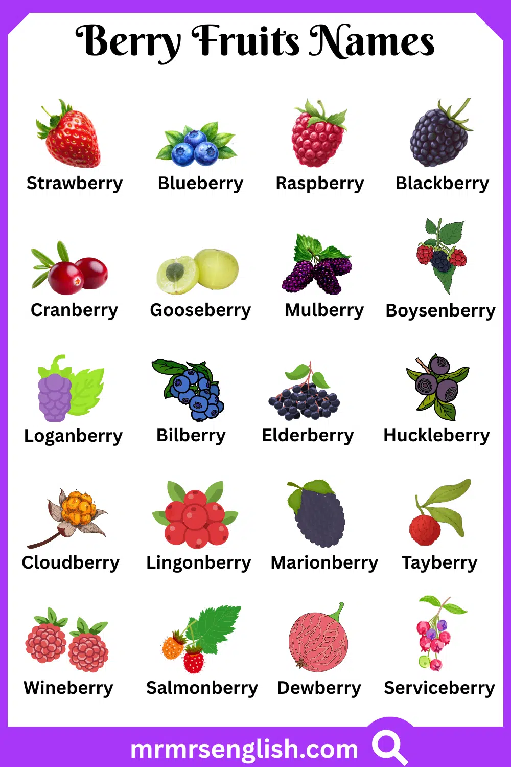 Common Names of Berry Fruits in English with Pictures