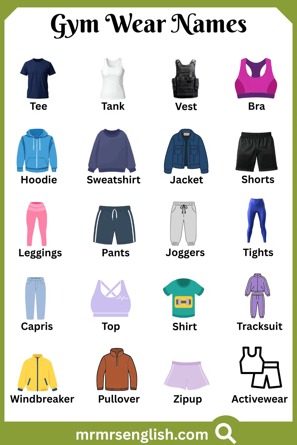 Common Names of Gym Wear in English with Pictures