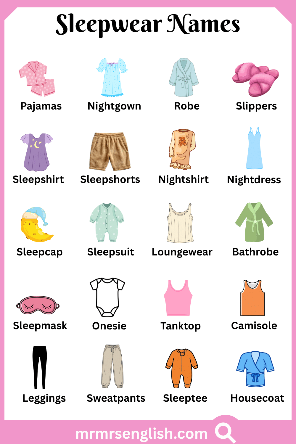 Names of Sleepwear with Pictures