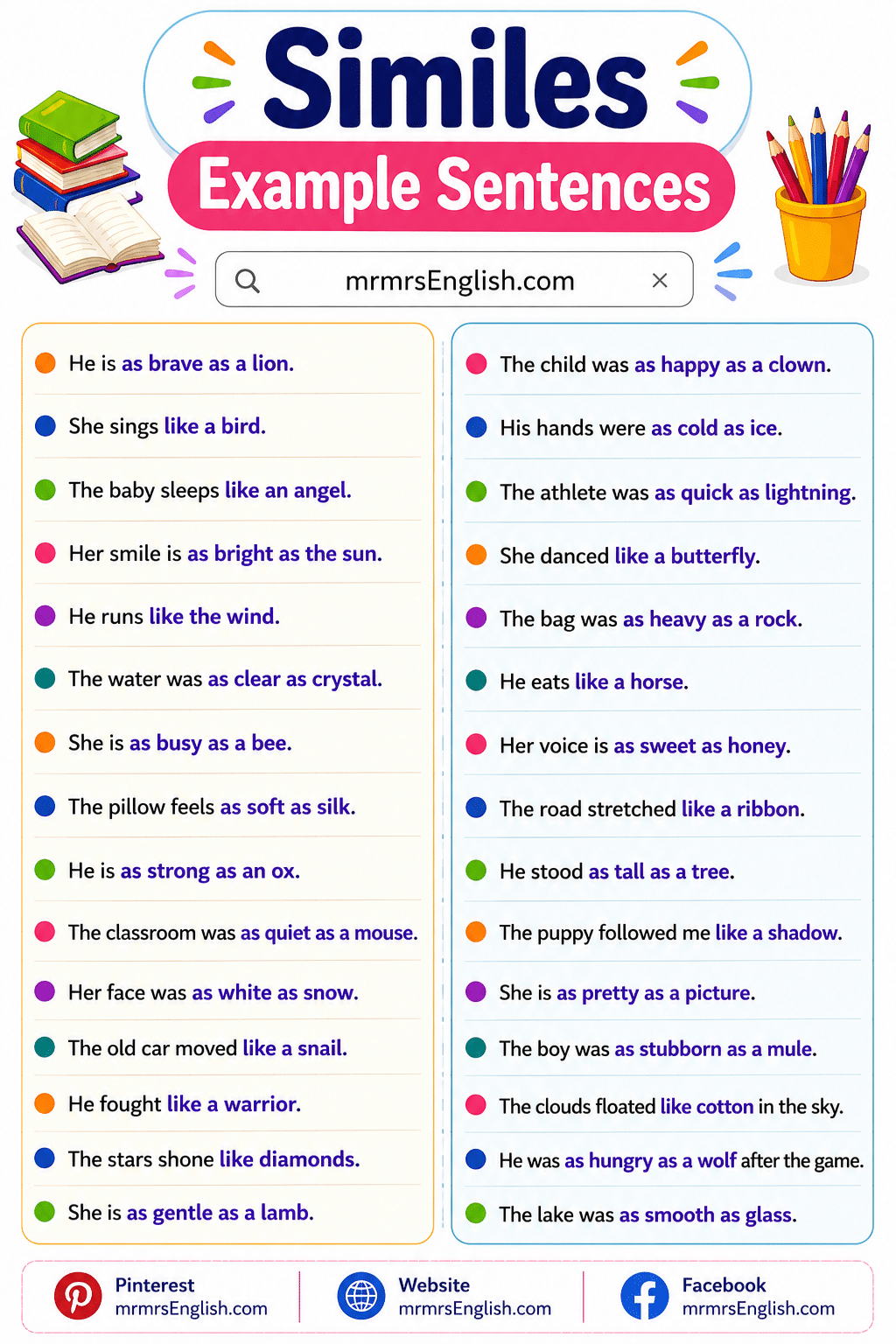 Similes Examples Sentences in English