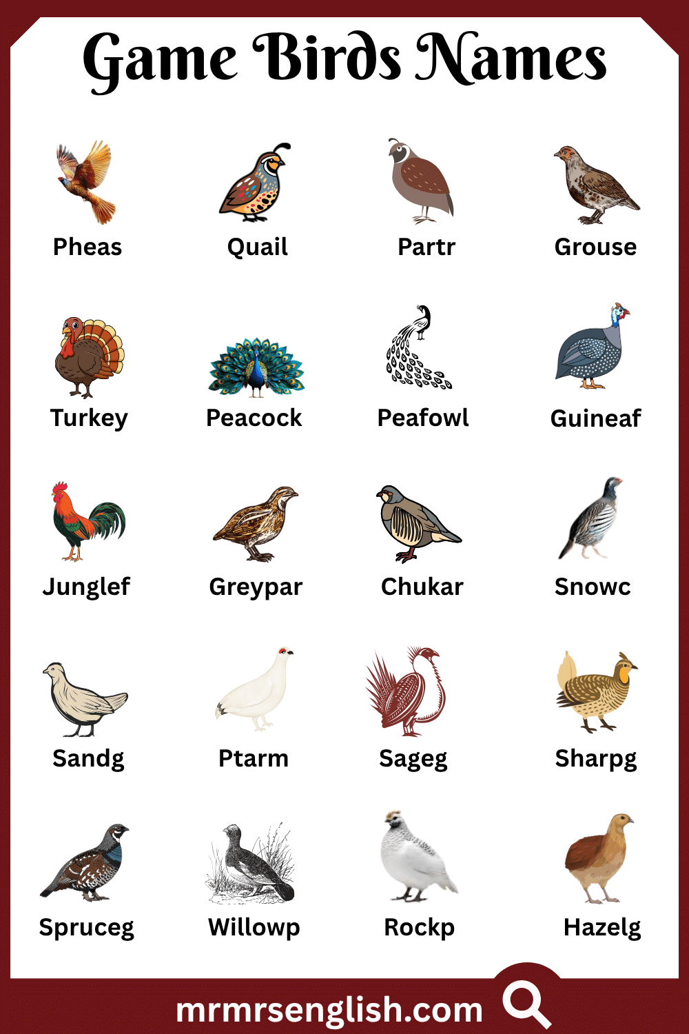 Names of Game Birds with Pictures